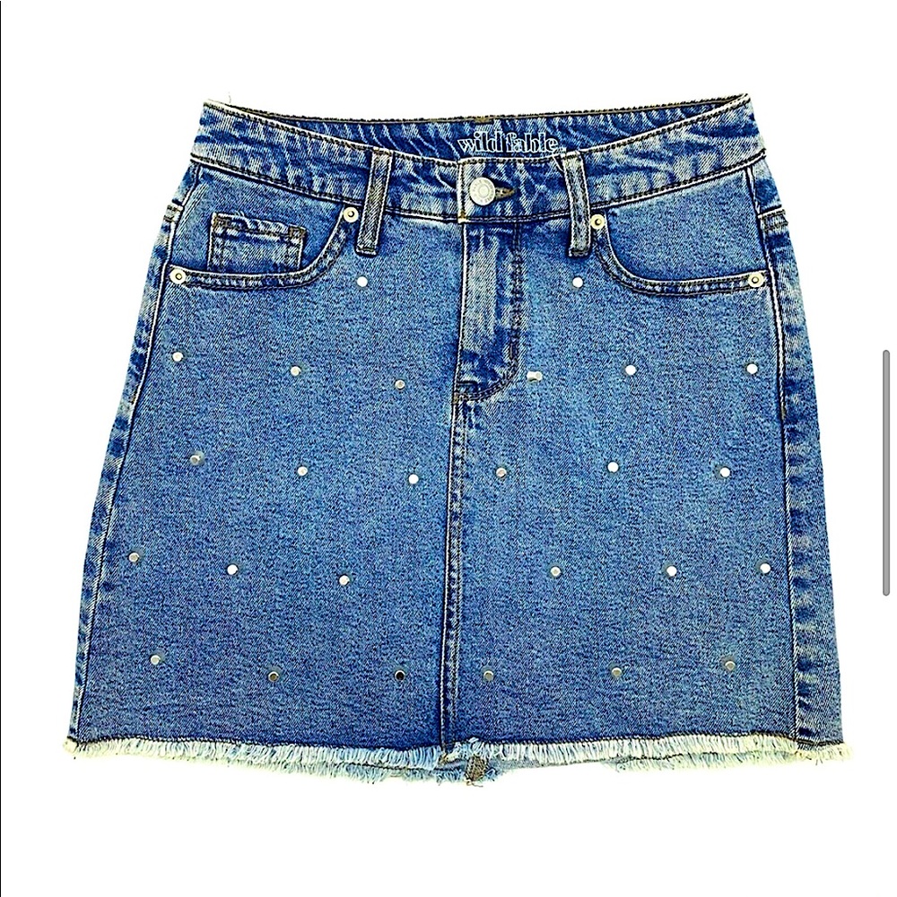 STUDDED JEAN SKIRT WILD FABLE